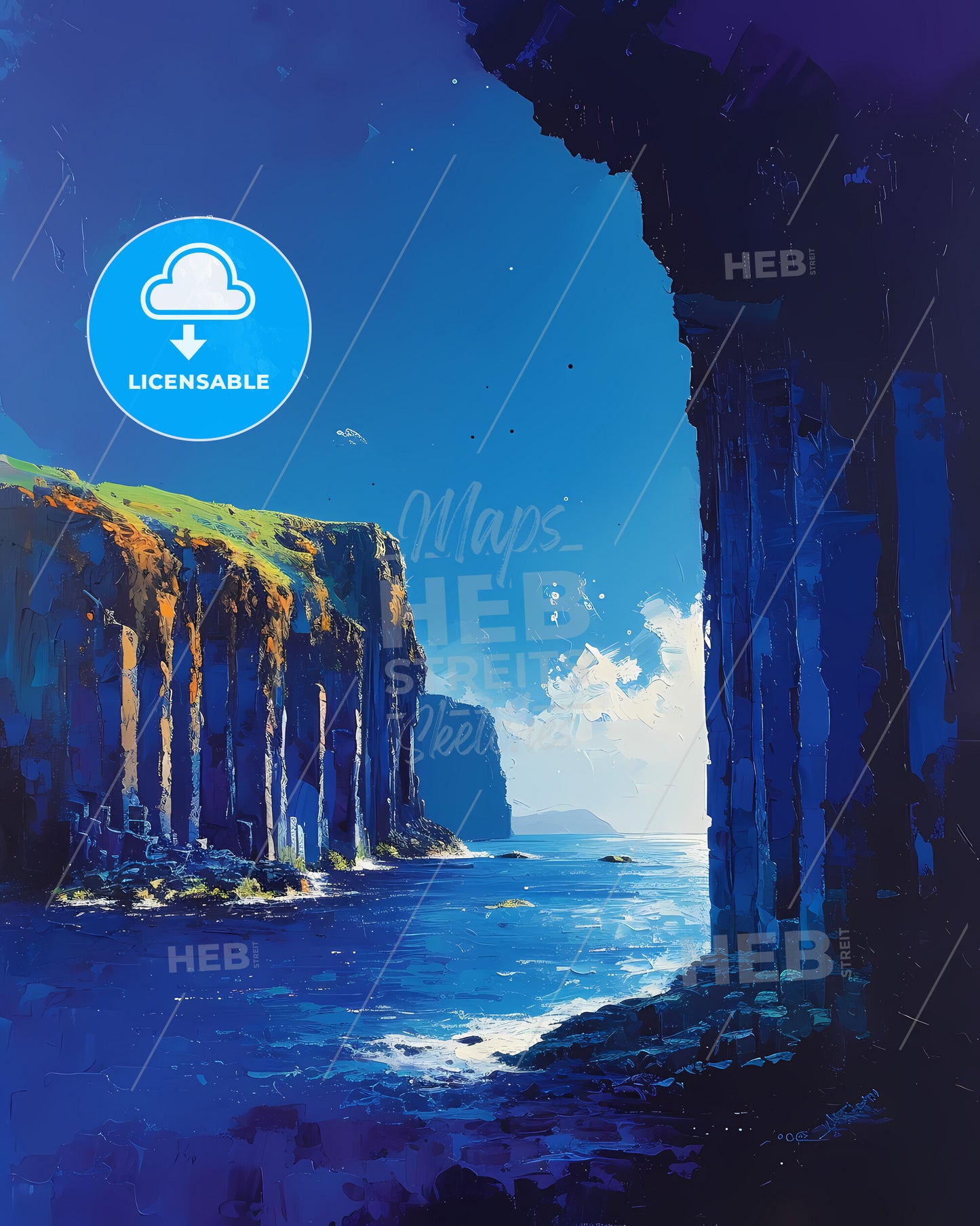 Fingal's Cave, Scotland - A Cliff Side With Water And Grass