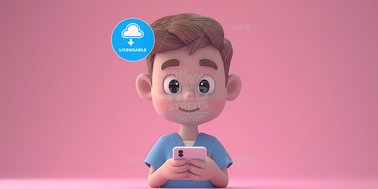 Caucasian Young Man, Nurse Cartoon Character - A Cartoon Boy Holding A Phone