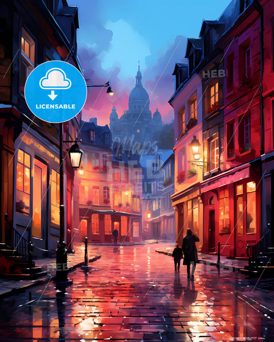 Newcastle Upon Tyne, England - A Street With Buildings And People Walking