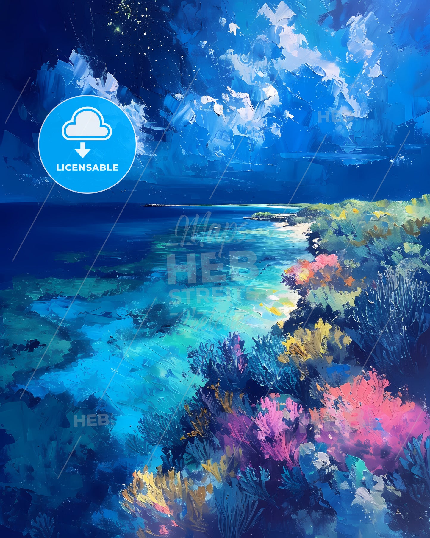 Mnemba Island, Tanzania - A Painting Of A Beach And Plants