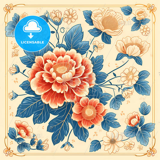 Pattern Design, Pattern Road, Chinese Style, Ancient Style - A Colorful Flower Design On A White Background