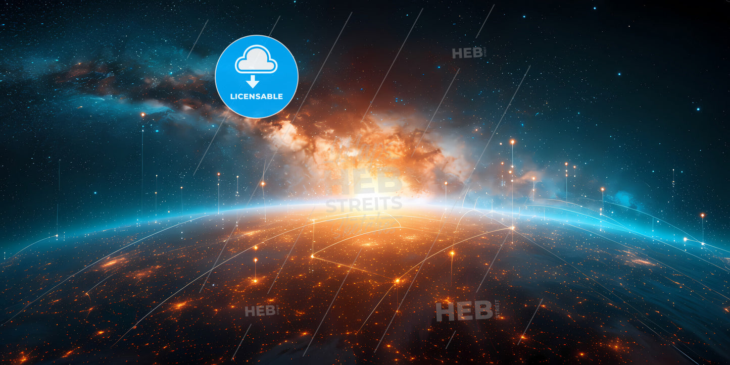 Abstract Colorful Background Of Bright Neon Stars And Glowing Lines - A Planet With Lights And Stars In Space