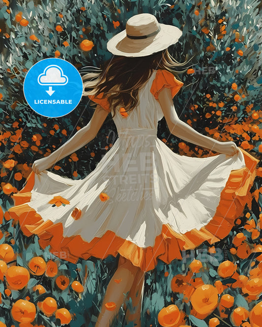 Orange Tree Vintage Art - A Woman In A Dress And Hat
