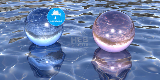 Abstract Modern Minimal Background With Pink Blue Hemispheres - Two Spheres On The Water