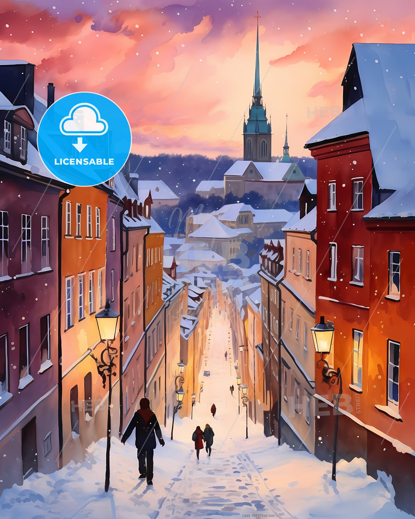 Uppsala, Sweden, - A Snow Covered Street With People Walking Down It