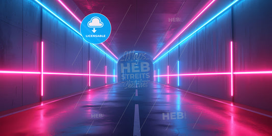 Abstract Neon Background, Space Tunnel Turning To Left - A Tunnel With Neon Lights