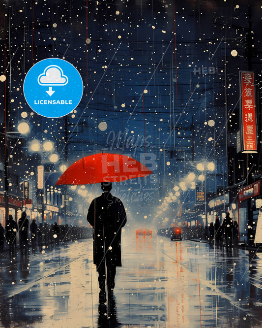 Expect A Sprinkle Of Luck Today - A Person Holding A Red Umbrella Walking Down A Street