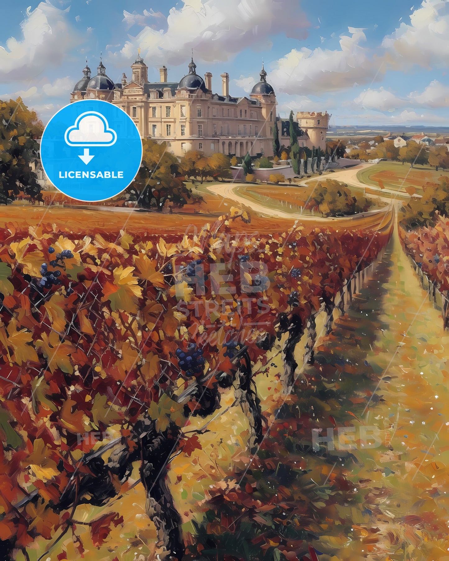 Bordeaux, France - A Vineyard With A Castle In The Background