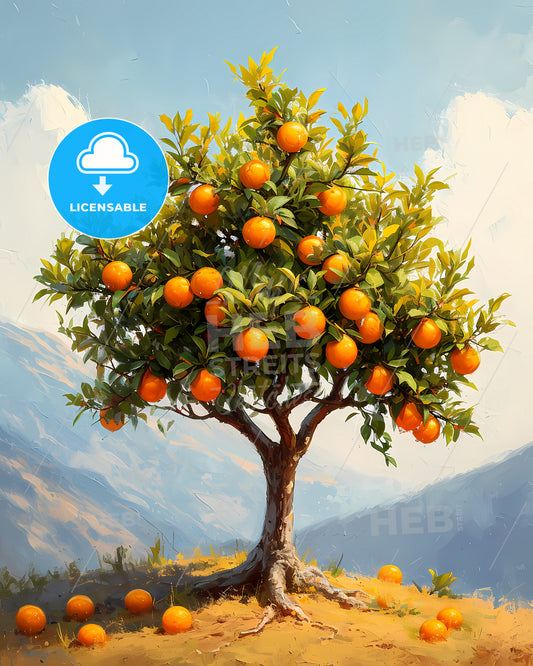 Orange Tree Vintage Art - A Tree With Oranges On It