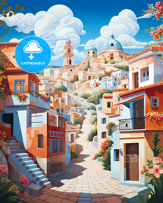 Murcia, Spain - A Colorful City With Blue Sky And Clouds