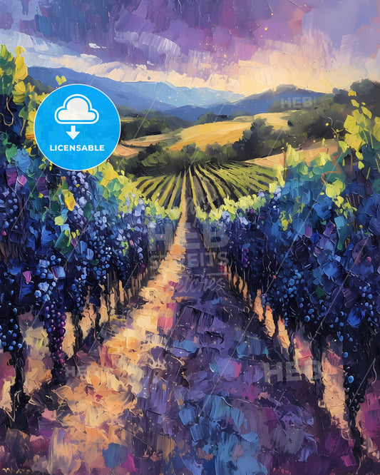 Napa Valley, Usa, Situated In California - A Painting Of A Vineyard