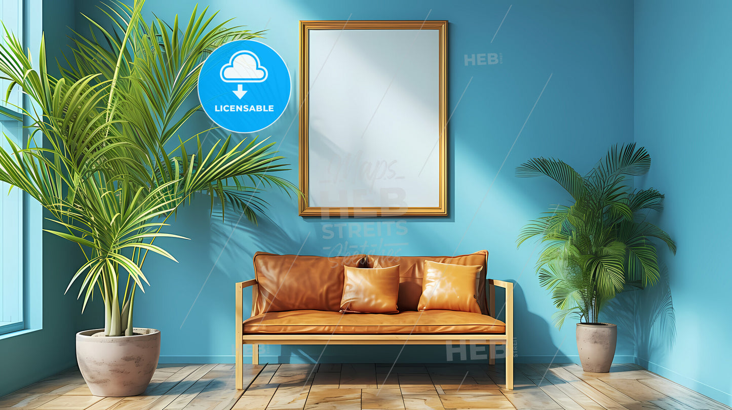 Contemporary Living Room With Brown Eco Leather Couch - A Couch And Plants In A Room