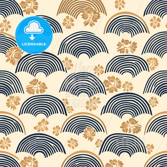 Pattern Design, Pattern Road, Chinese Style, Ancient Style - A Pattern Of Blue And Gold Flowers And Circles