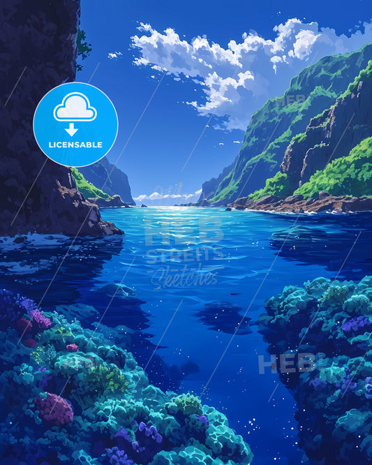 Tunnels Beach, Usa (Hawaii) - A Blue Water With Corals And Rocks