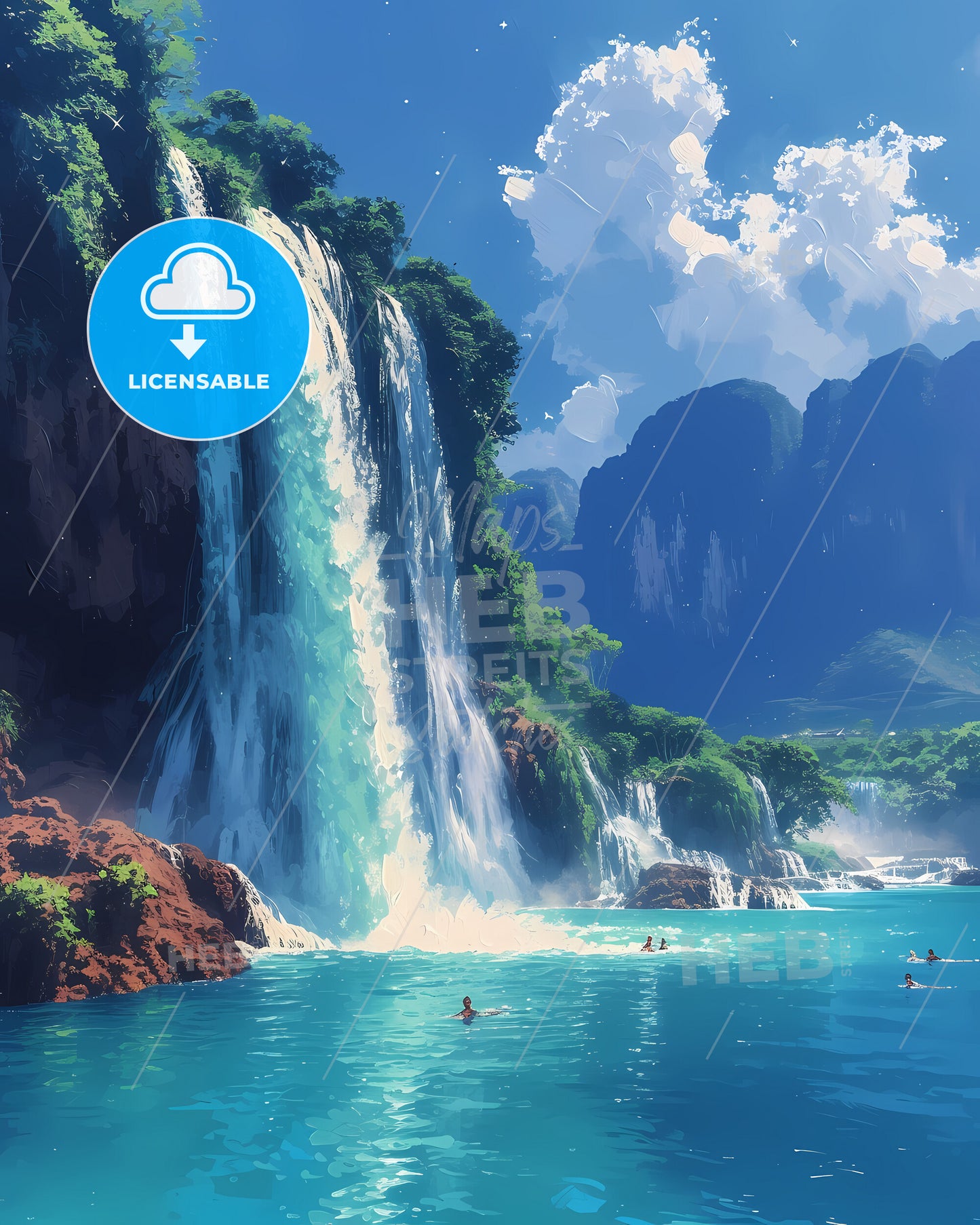 Kuang Si Falls, Laos - A Waterfall In A Body Of Water