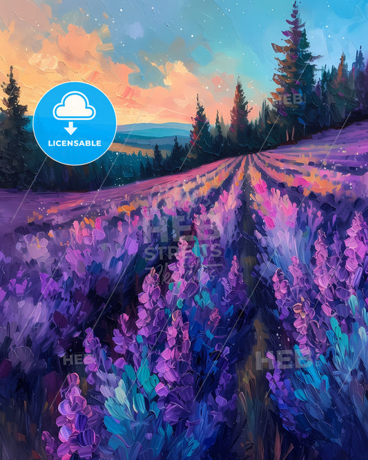 Willamette Valley, Usa - A Painting Of A Field Of Lavender