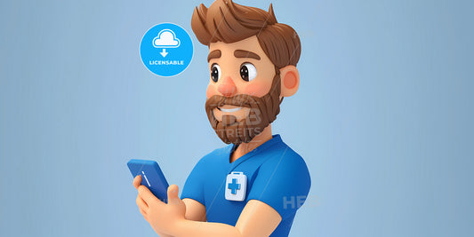 Caucasian Young Man, Nurse Cartoon Character - Cartoon Character Holding A Phone