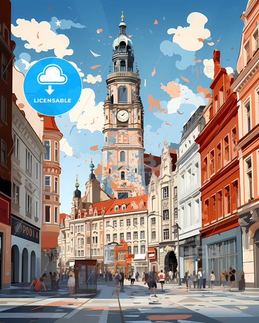 Leipzig, Germany - A Large Clock Tower In A City