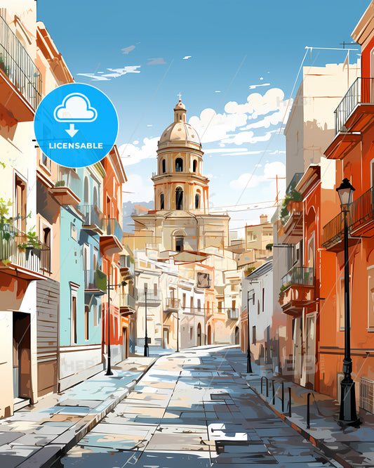 Catania, Italy - A Street With Buildings And A Tower