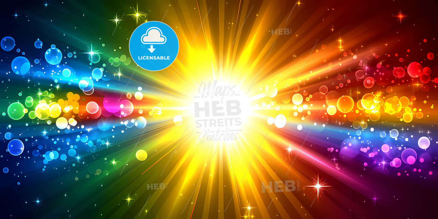 Abstract Panoramic Background With Colorful Spectrum - A Bright Light In The Center Of A Rainbow Colored Background