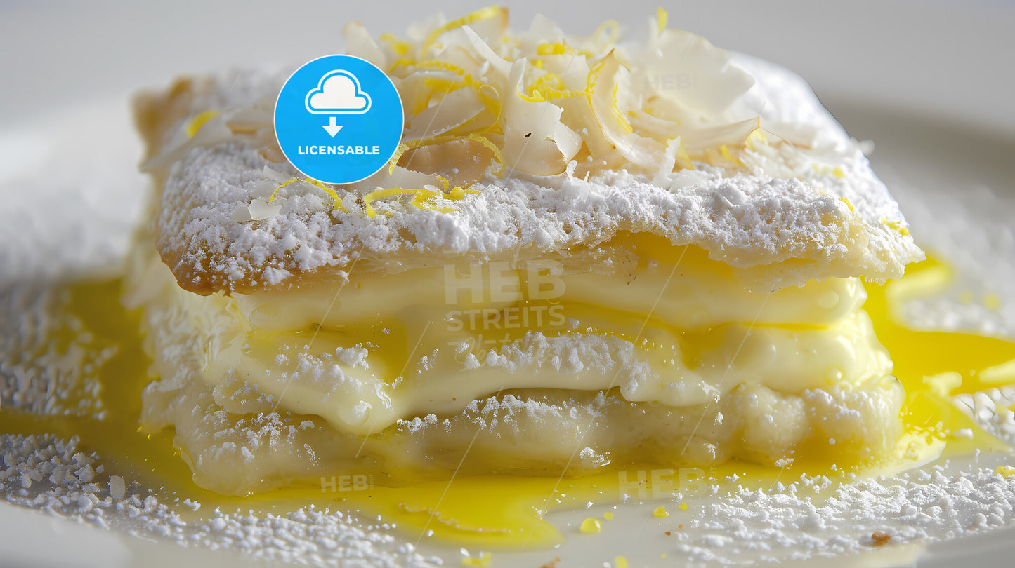 Biscuit Dessert With Lemon, Coconut Flakes - A Close Up Of A Dessert