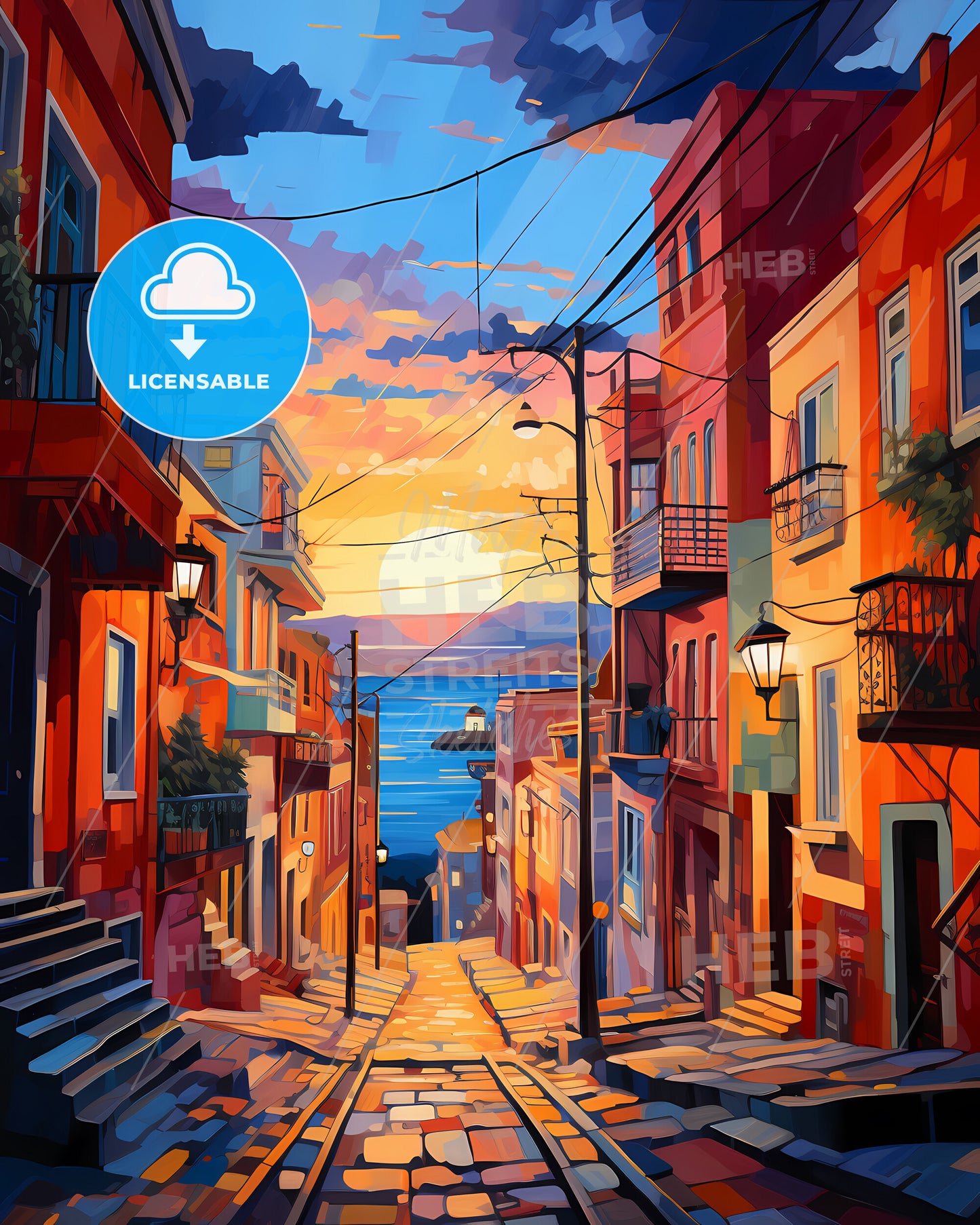 Piraeus, Greece - A Street With Buildings And A Body Of Water