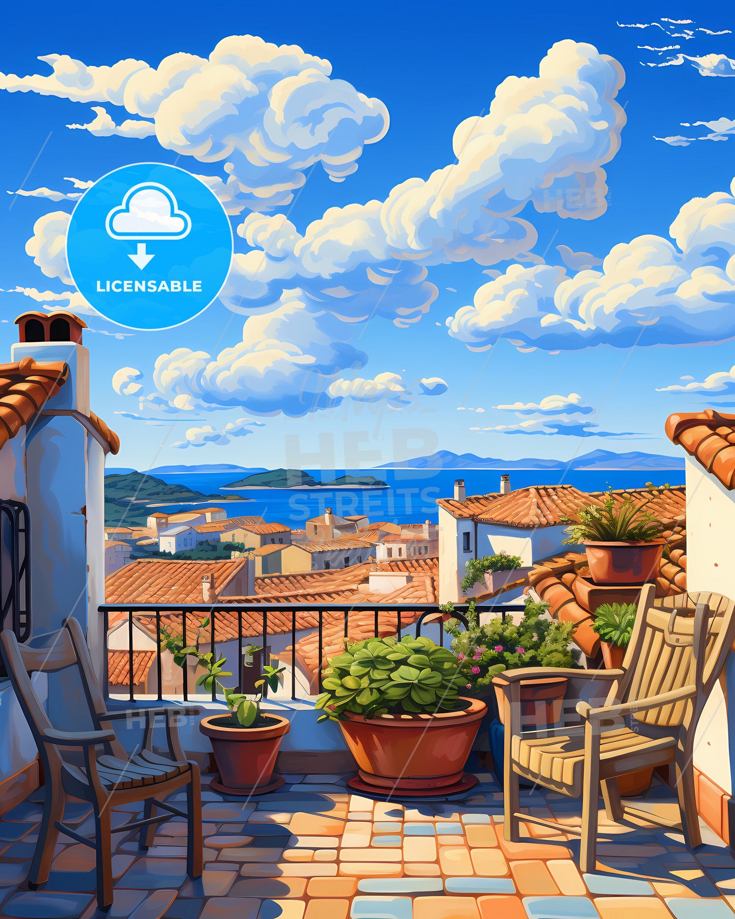 On The Roof Of Sardinia, Italy - A Balcony With Chairs And Plants On It