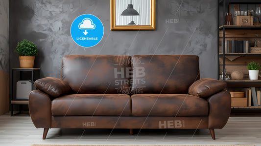Contemporary Living Room With Brown Eco Leather Couch - A Brown Couch In A Room