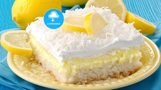 Biscuit Dessert With Lemon, Coconut Flakes - A Lemon Cake On A Plate