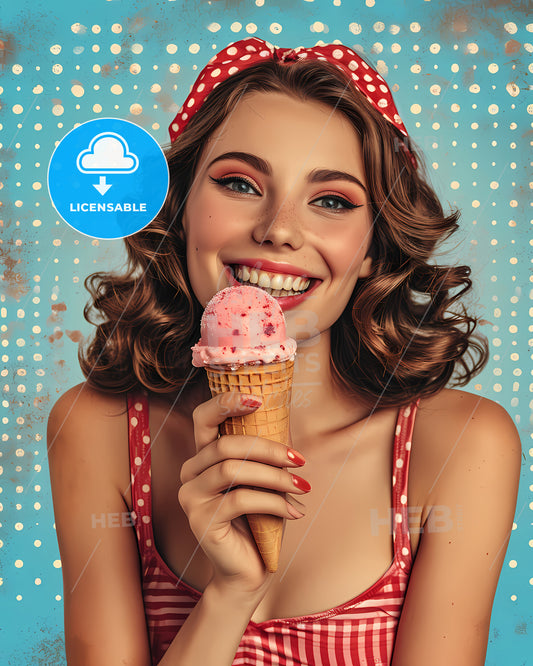 Retro Poster - A Woman Holding An Ice Cream Cone