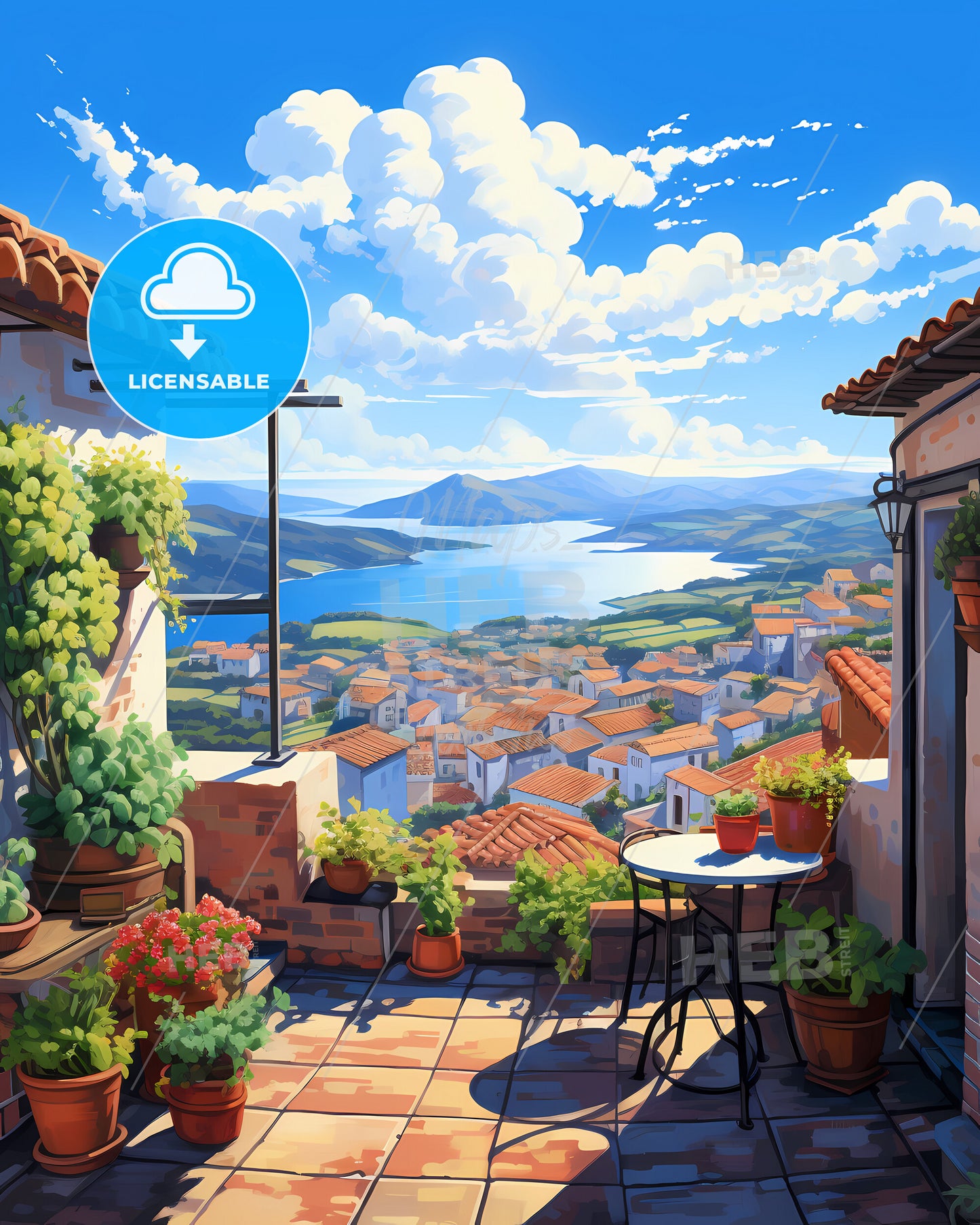 On The Roof Of The Aeolian Islands, Italy - A View Of A City From A Balcony