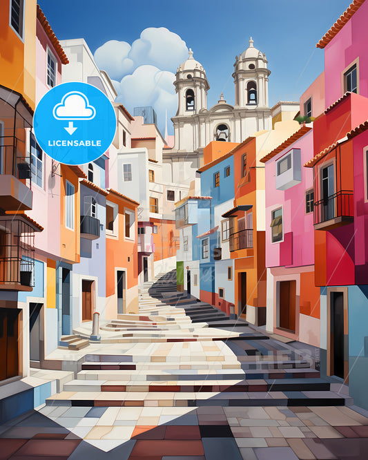 Porto, Portugal - A Colorful Alleyway With A Church In The Background