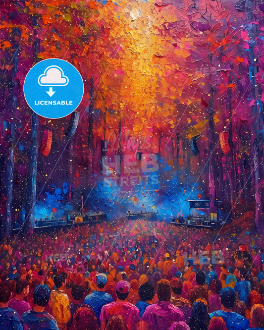 Electric Forest - A Painting Of A Crowd Of People In A Forest