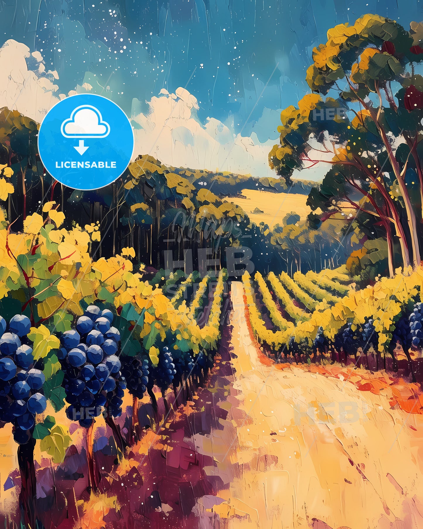 Margaret River, Australia - A Painting Of A Vineyard