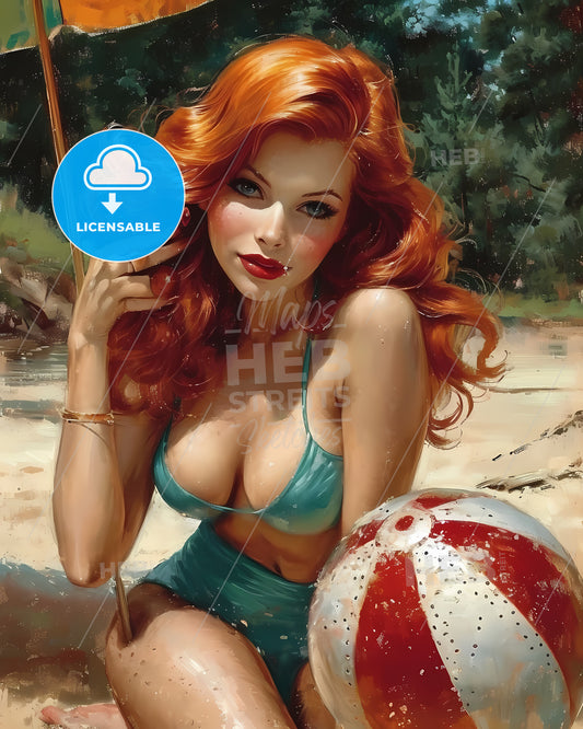 Jessica Rabbit - A Woman In A Garment Sitting On A Beach With A Beach Ball