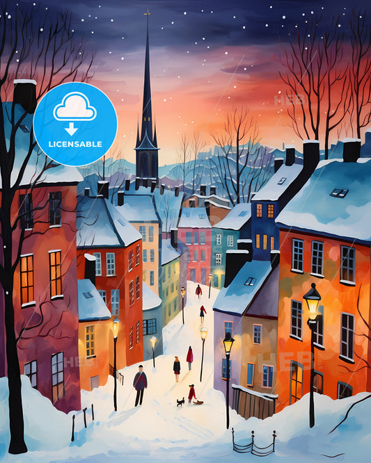 Linköping, Sweden, - A Painting Of A Snowy City