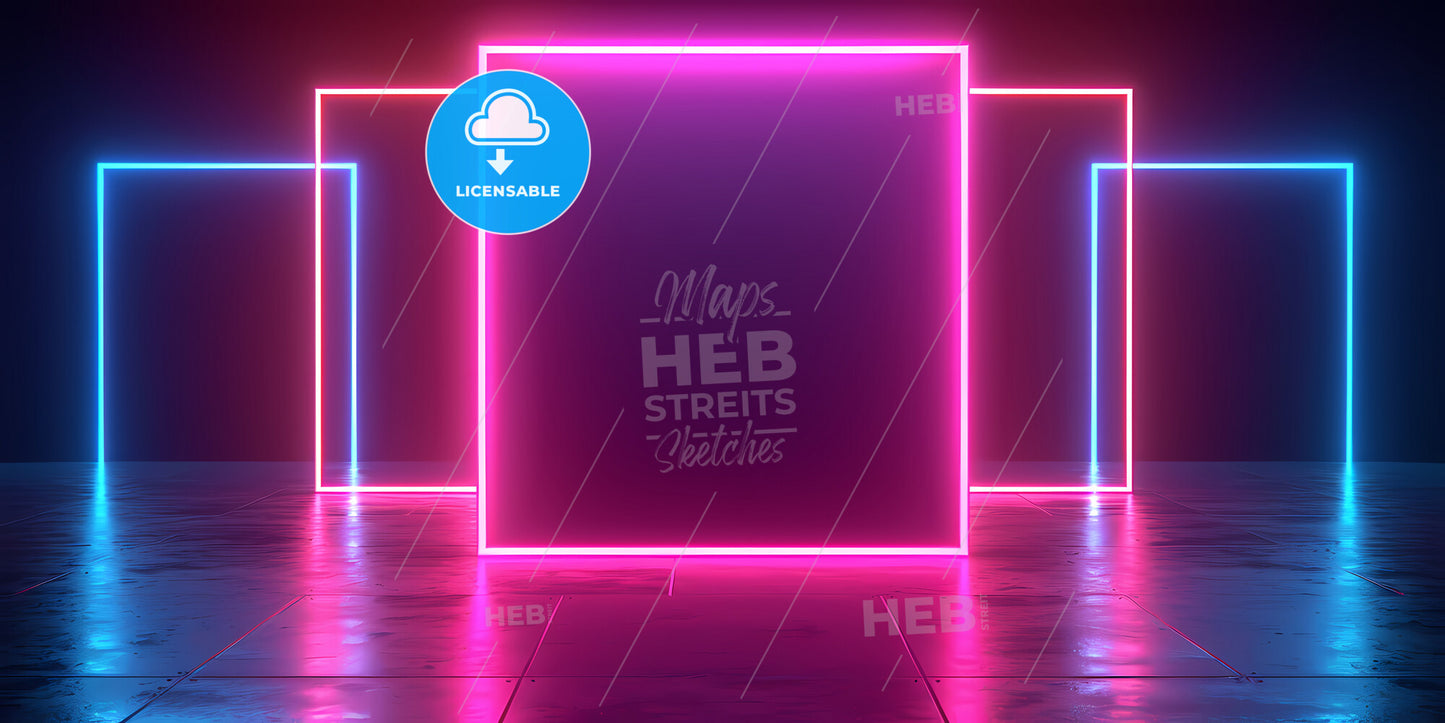 Abstract Pink Blue Projector, Neon Light Over Black Background - A Square Pink And Blue Neon Lights