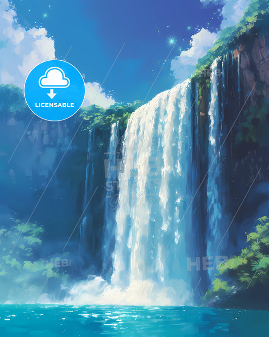 Kuang Si Falls, Laos - A Waterfall With Trees And Blue Sky