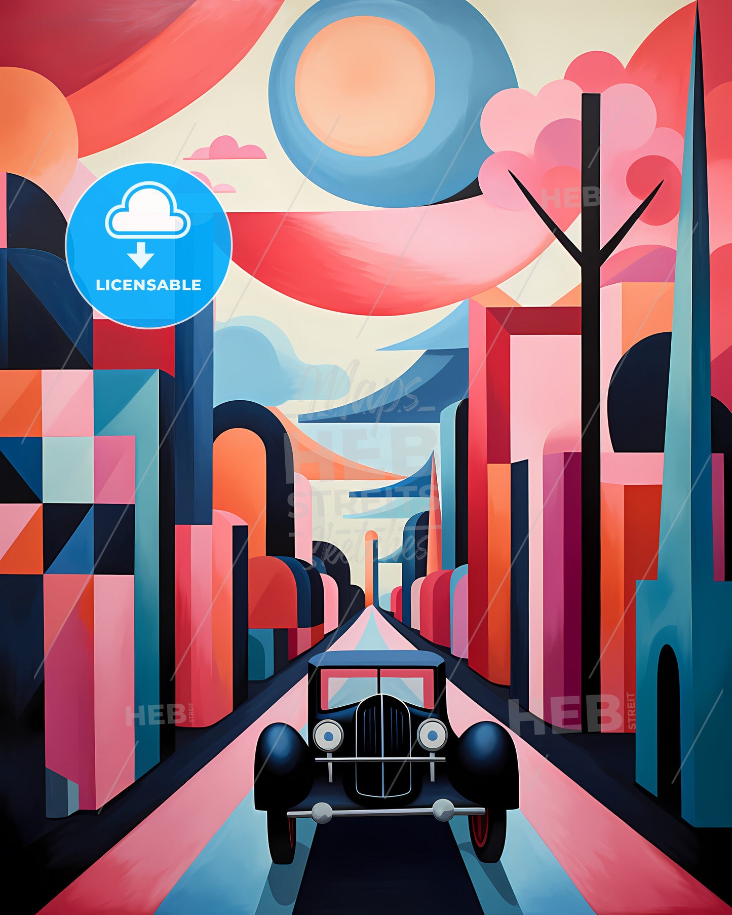 Essen, Germany - A Painting Of A Car Driving Through A City