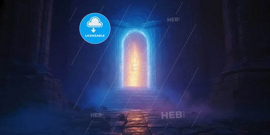 Abstract Blue Geometric Background - A Stone Doorway With Bright Light Coming Out Of It