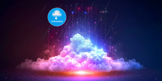 Abstract Background With Neon Numbers And Clouds - A Cloud With Colorful Lights And Stars