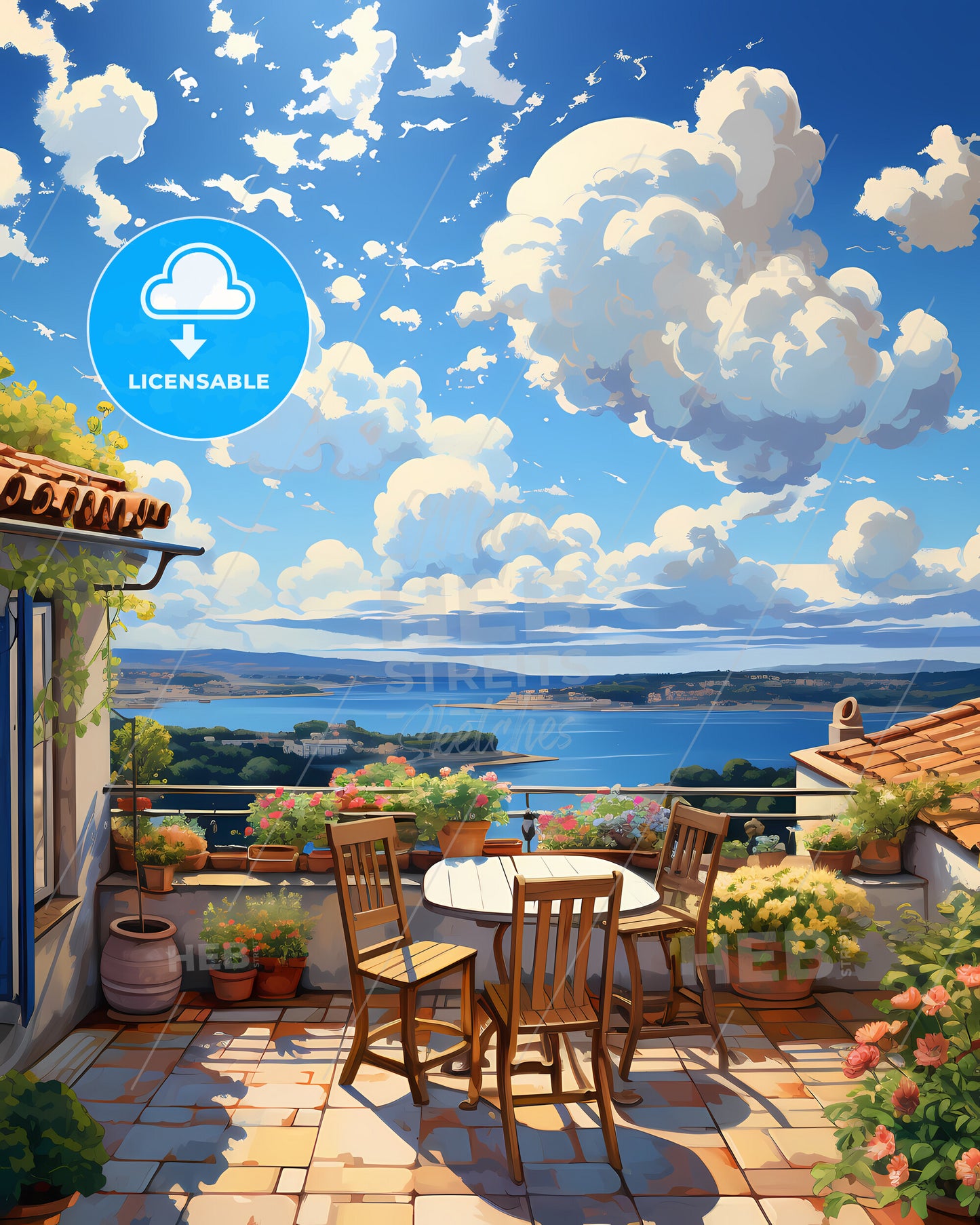 On The Roof Of Ré Island, France - A Table And Chairs On A Balcony Overlooking A Body Of Water