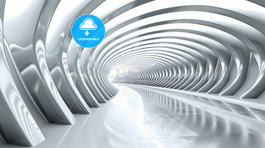 Background, Using One Color In White, Grey, And Light Blue - A White Tunnel With Curved Ceiling