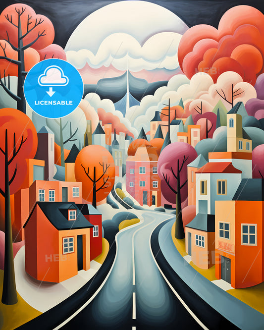 Tilburg, Netherlands - A Painting Of A Road Leading To A Town