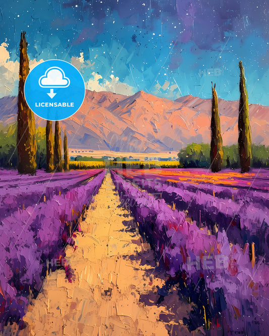 Mendoza, Argentina - A Painting Of A Lavender Field
