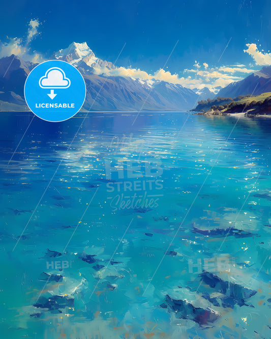 Lake Pukaki, New Zealand - A Blue Water With Mountains In The Background