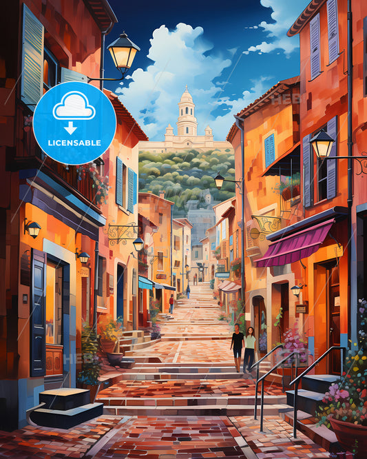 Aix-En-Provence, France - A Street With Buildings And A Building In The Background