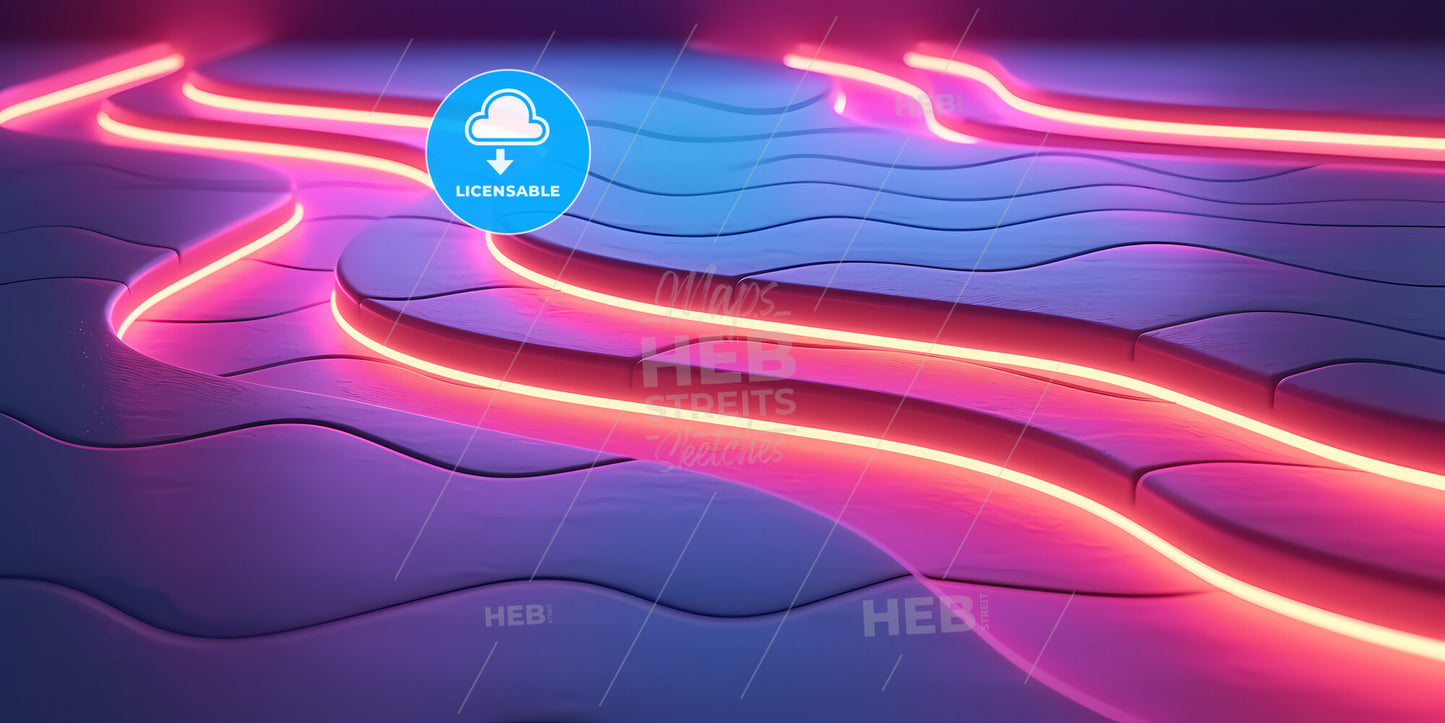 Abstract Background Of Dynamic Neon Lines Glowing In The Dark - A Red And Blue Lines