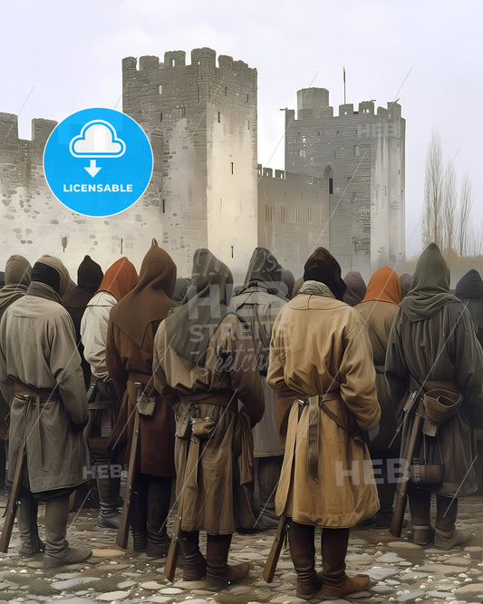 The Story Of The Children Of Israel Entering The Heavenly City - A Group Of People In Coats Standing In Front Of A Castle