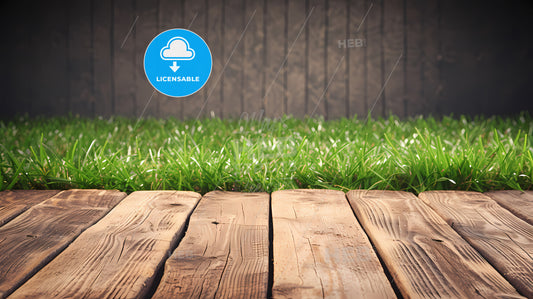 Abstract Background, Grass And Wood Grain Texture - A Wooden Deck With Grass In The Background